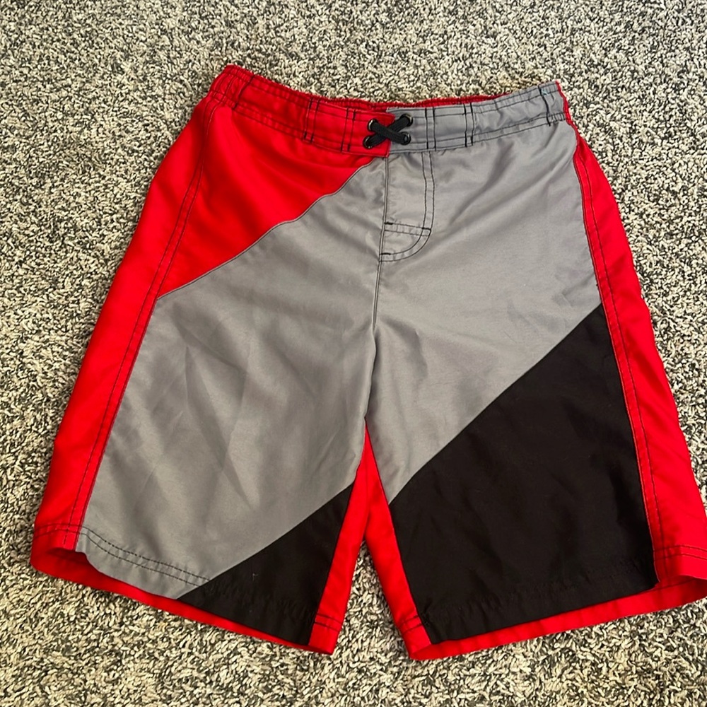 Boys swim trunks size 8 red gray black